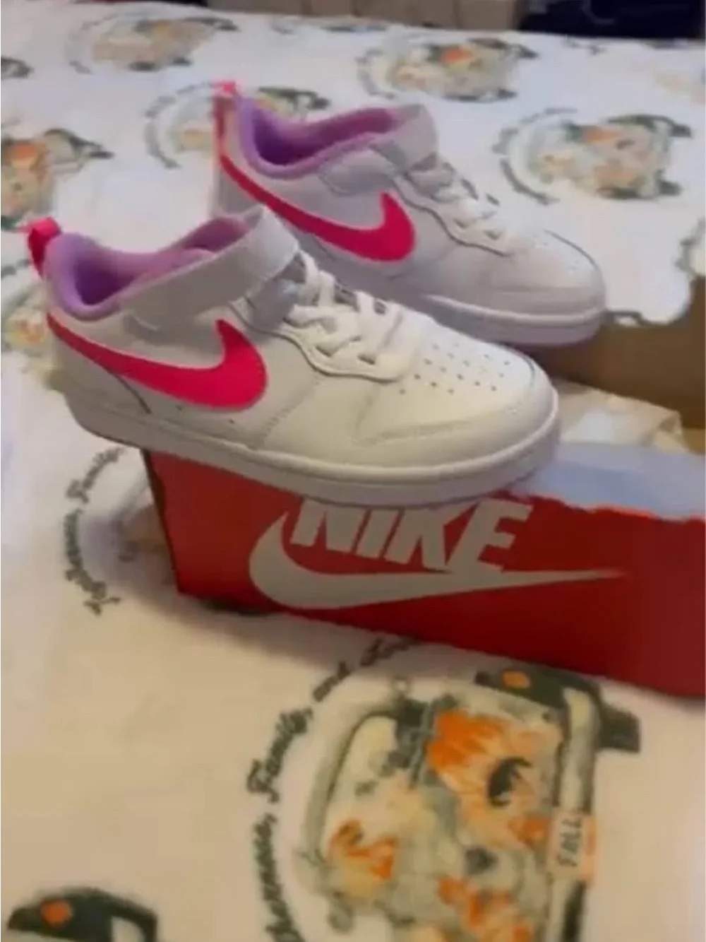Nike White Sneaker with Hot Pink Swoosh and Lavender Trim